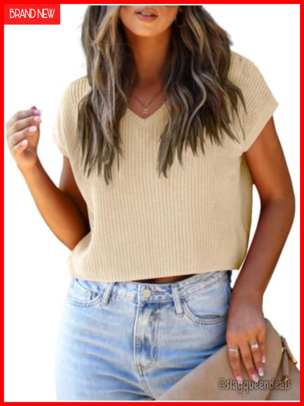 Women's Cap Sleeve Cropped Sweater Vest V-Neck Knit Casual Summer Top